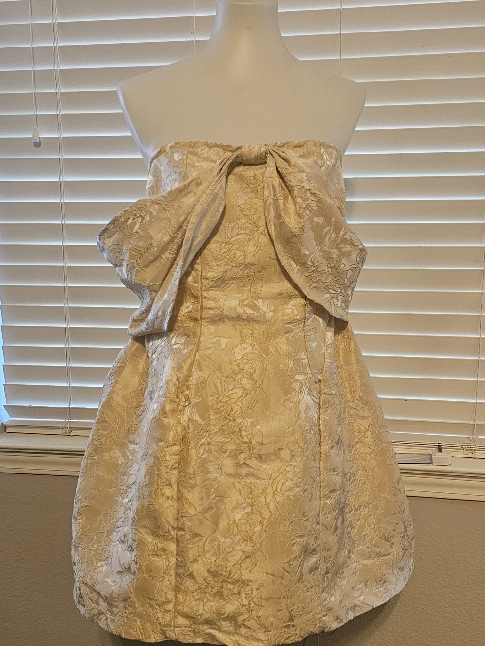 Source Unknown Strapless Floral Jacquard Party Dress in Champagne